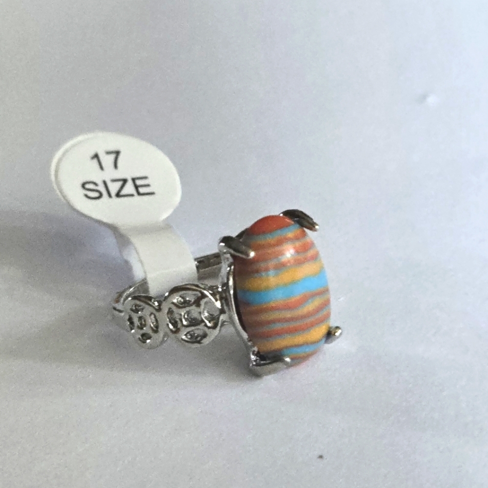 EUROPEAN STYLE NEW POLISHED CABECHON ART DECO SIZE 7 RING